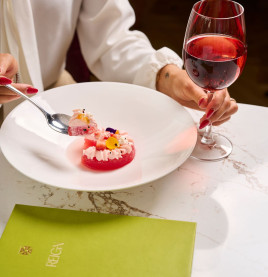 Compressed watermelon, strawberry, feta, mango and mint